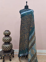 Navy Blue Linen Cotton Saree 