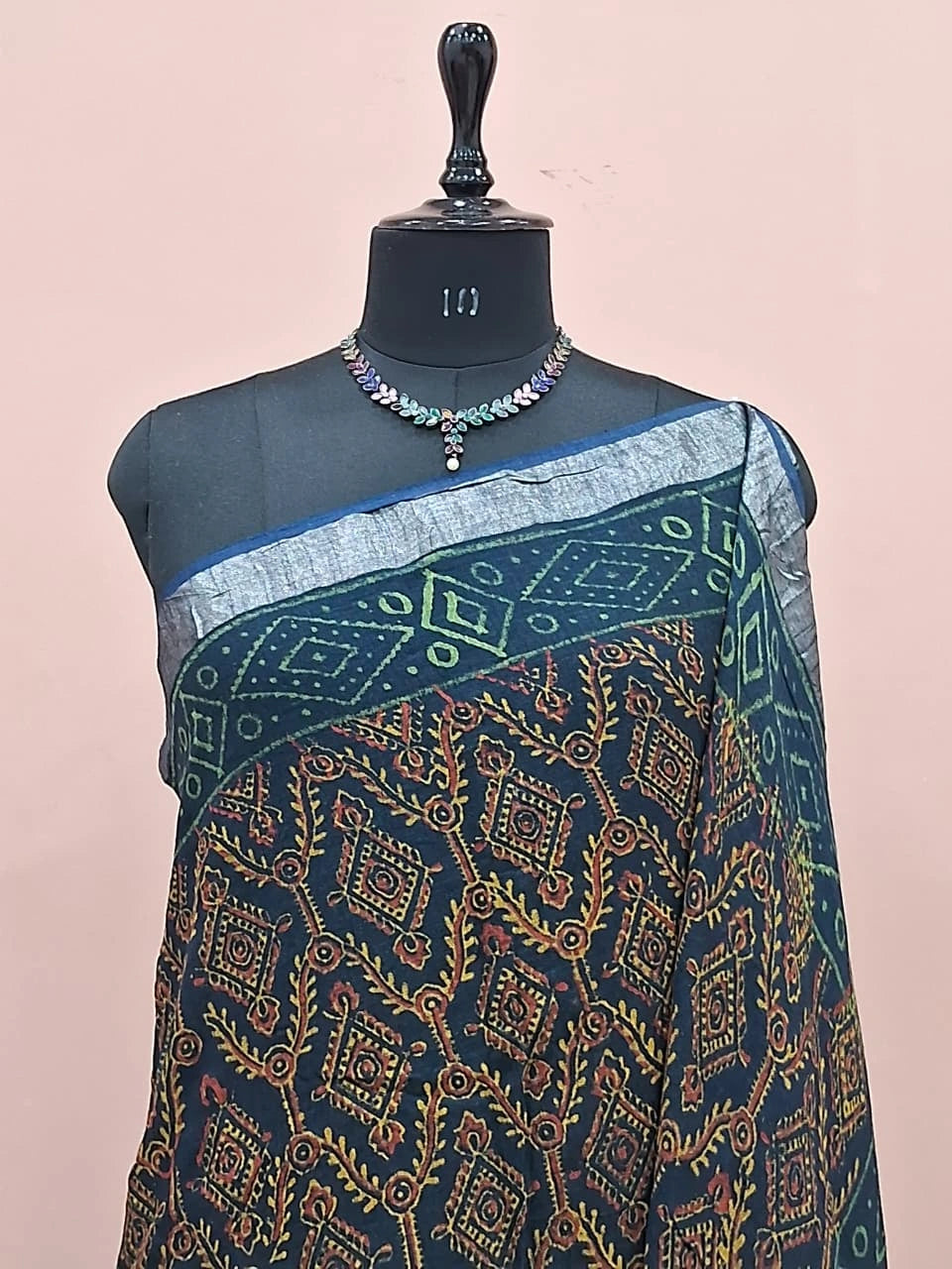 Navy Blue Linen Cotton Saree 1