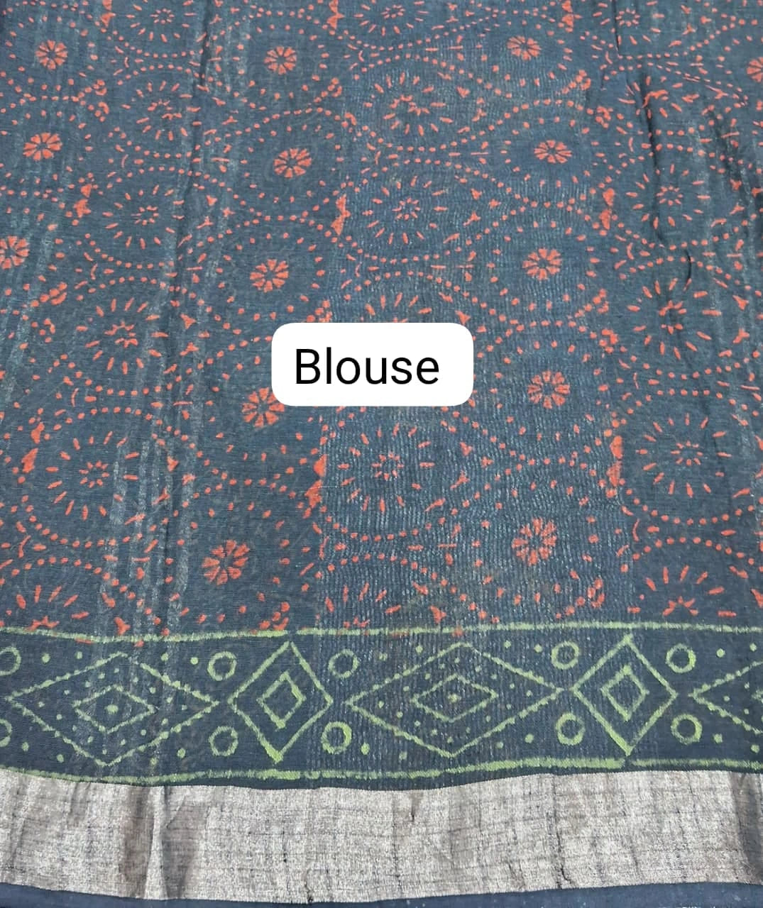Navy Blue Linen Cotton Saree blouse