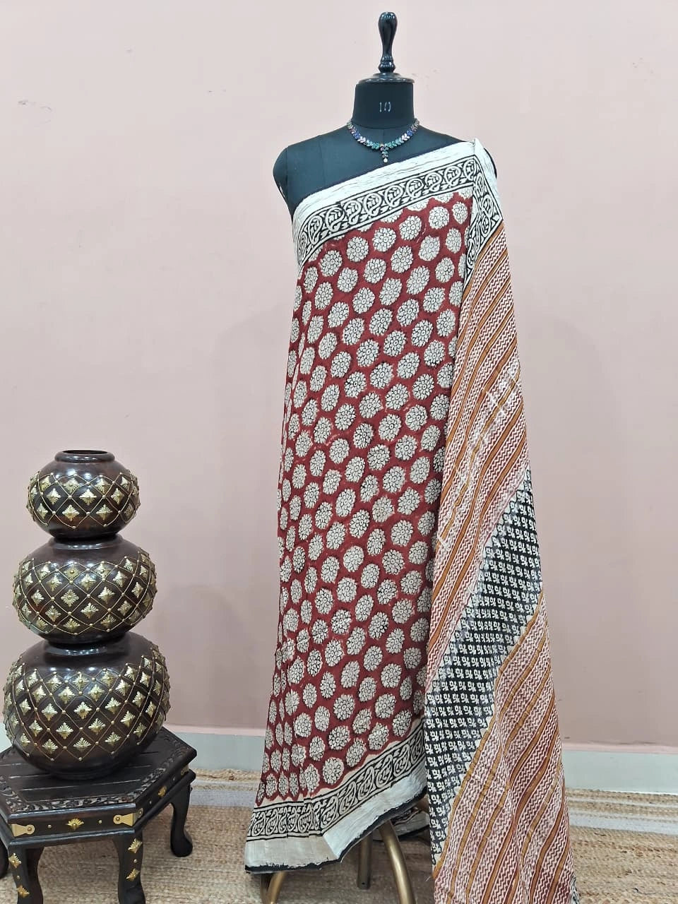 Brick Red Linen Cotton Saree 