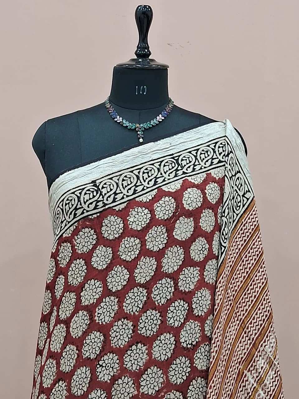 Brick Red Linen Cotton Saree 1