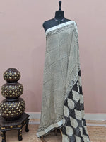 Black and Off-White Linen Cotton Saree 