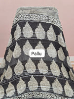 Black and Off-White Linen Cotton Saree pallu