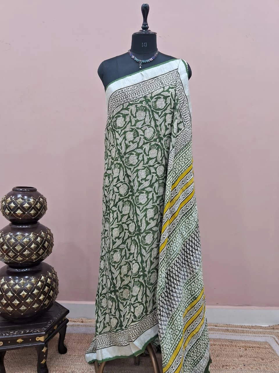 Green Linen Cotton Saree 