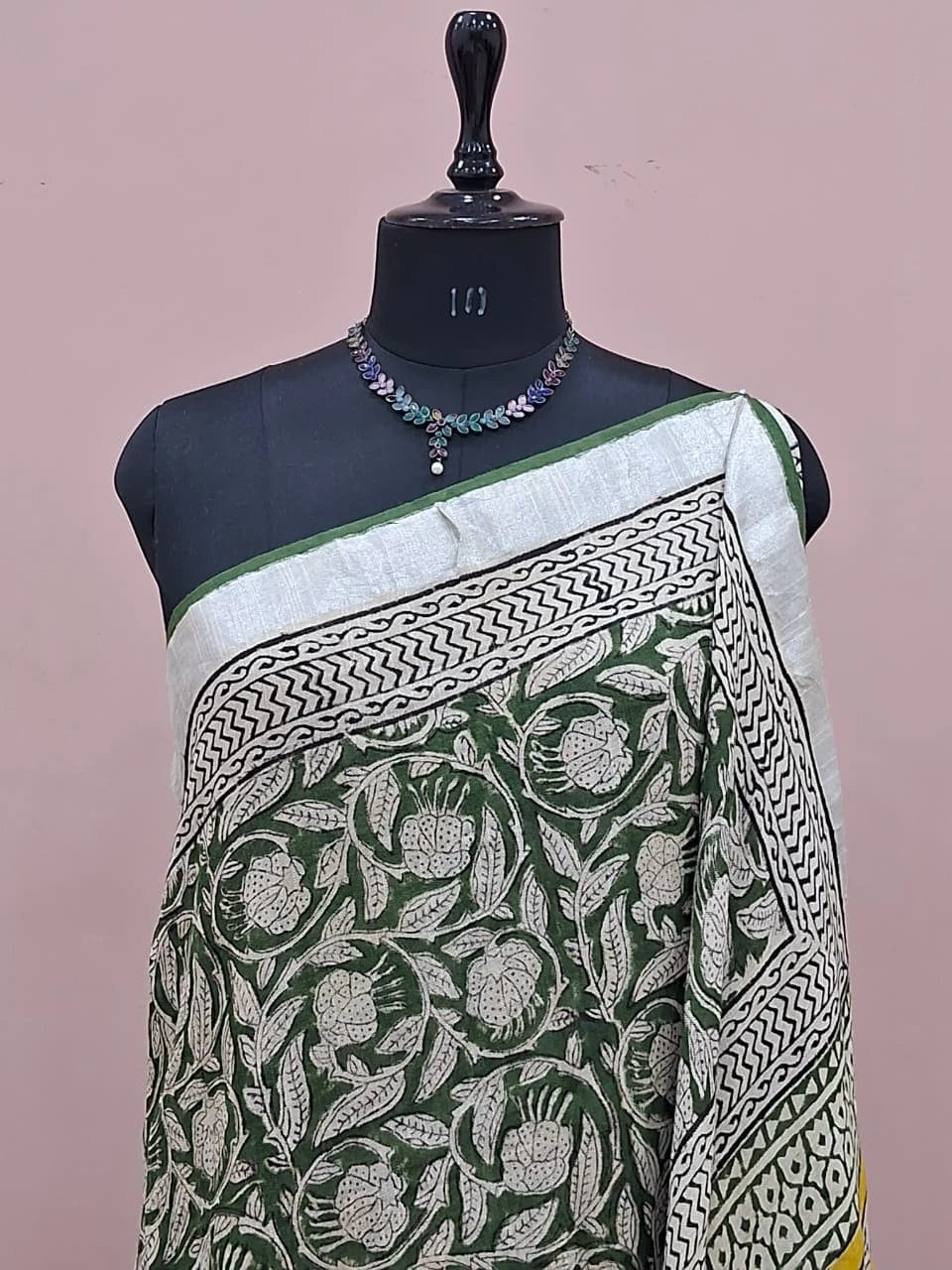 Green Linen Cotton Saree 1