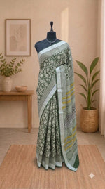 Green Linen Cotton Saree 