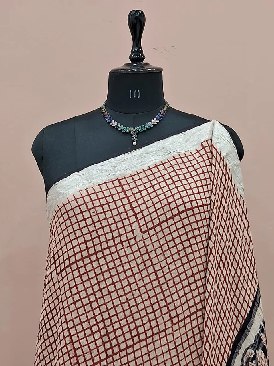 Rust Red and Off-White Linen Cotton Saree 1