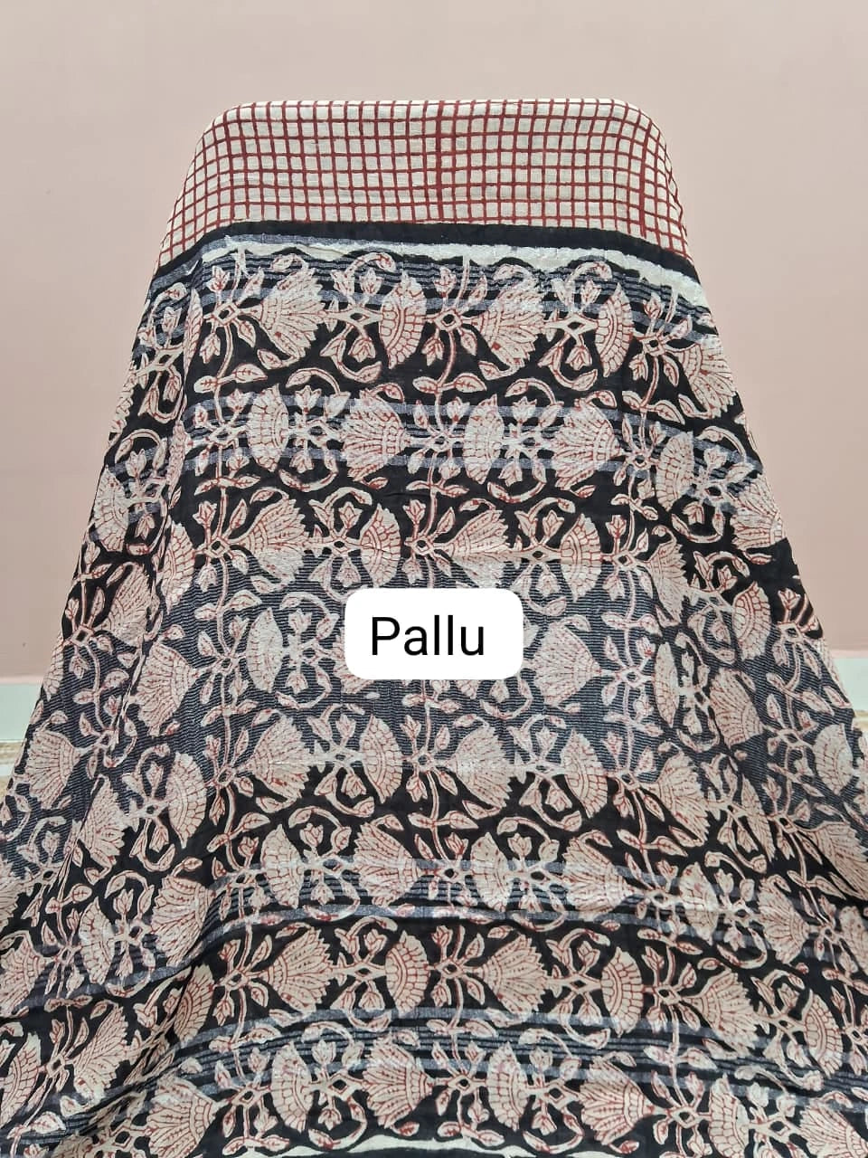Rust Red and Off-White Linen Cotton Saree pallu