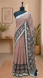 Rust Red and Off-White Linen Cotton Saree 