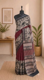 Plain Maroon Linen Cotton Saree 