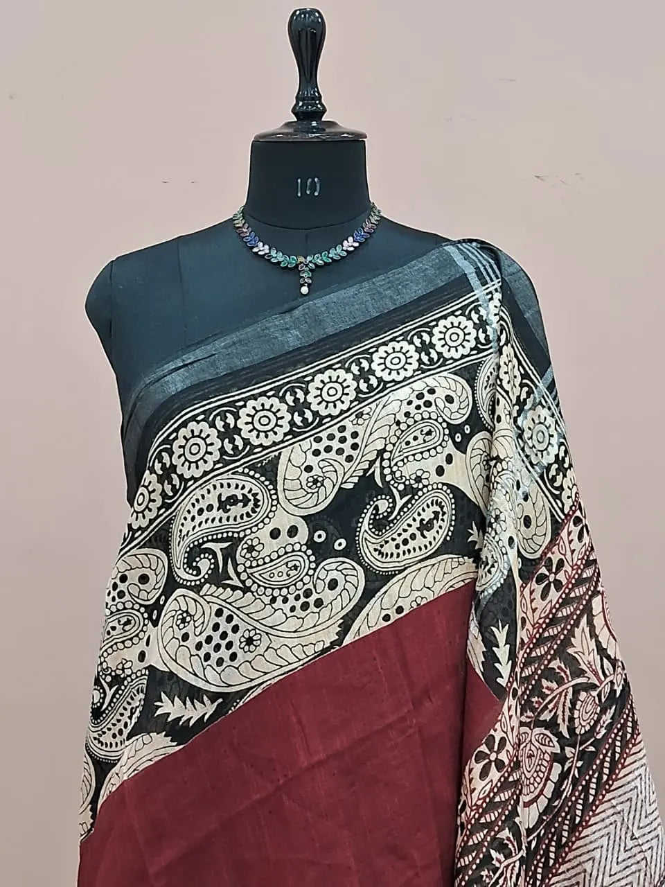 Plain Maroon Linen Cotton Saree 1