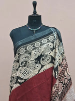 Plain Maroon Linen Cotton Saree 1