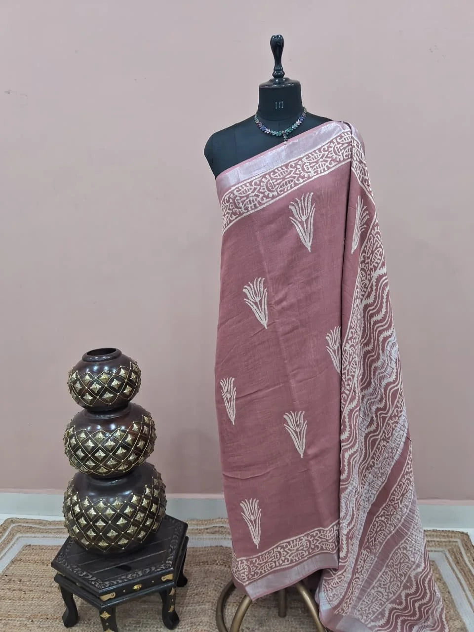 Sand Brown Linen Cotton Saree