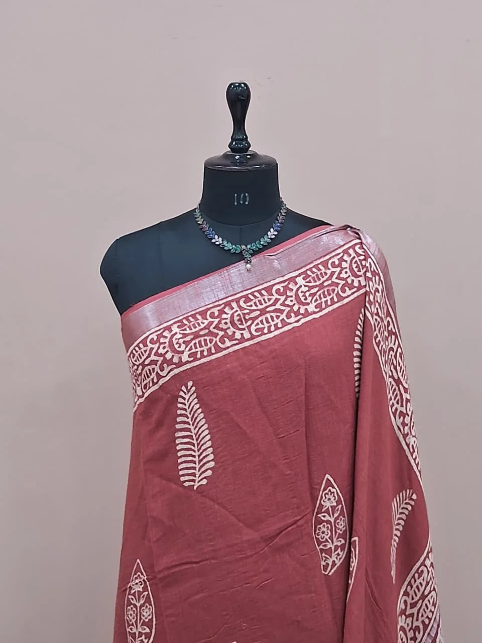 Rust Orange Linen Cotton Saree 1