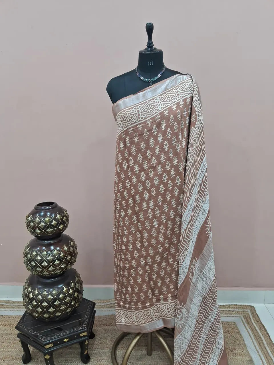 Brown Linen Cotton Saree