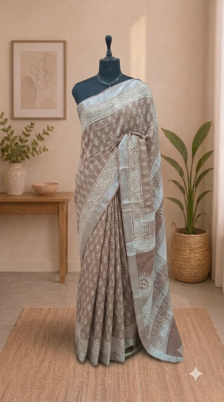 Brown Linen Cotton Saree