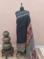 Pure Black Linen Cotton Saree 
