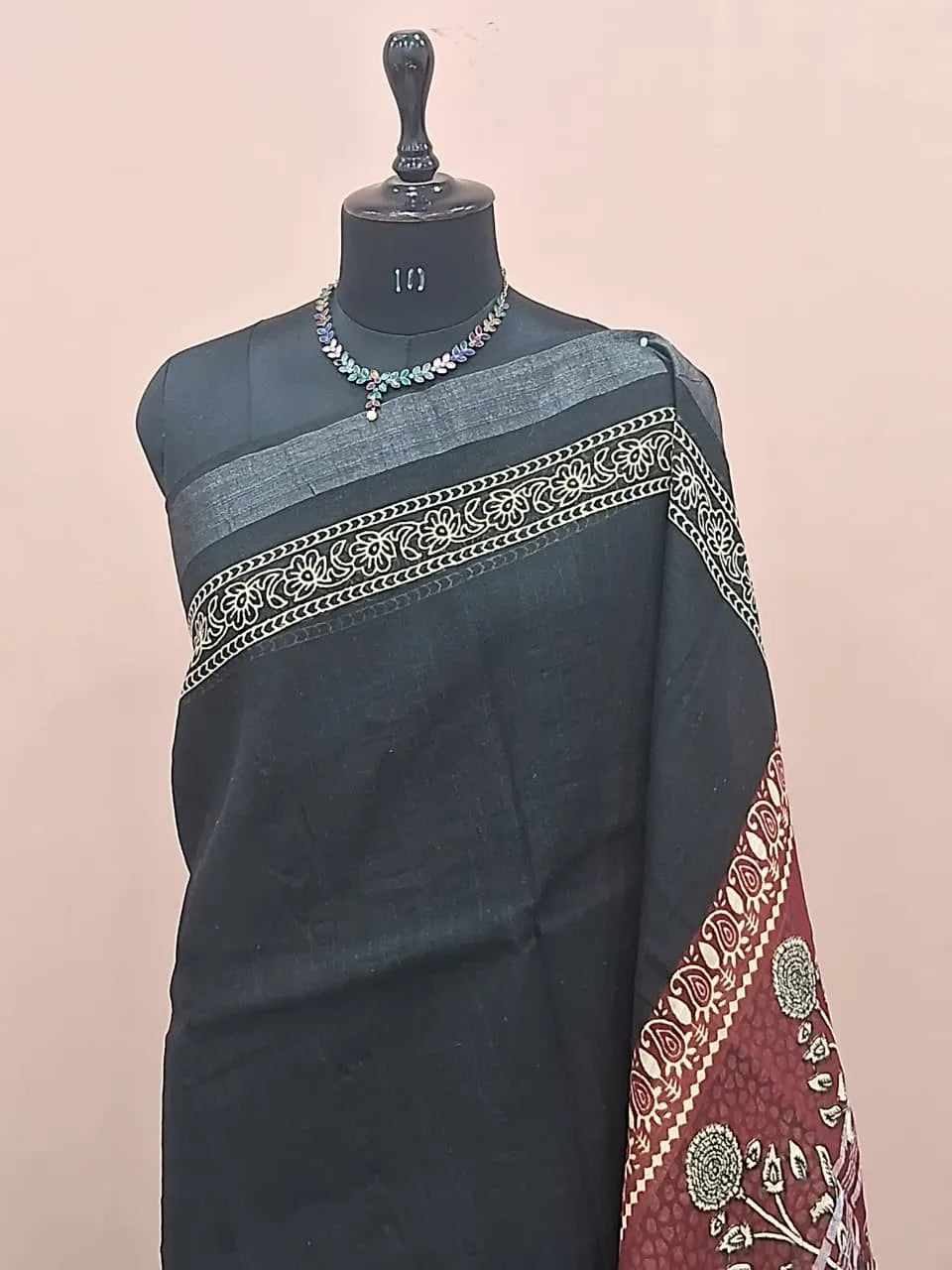 Pure Black Linen Cotton Saree  1