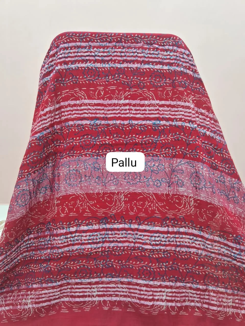 Fire Red Linen Cotton Saree Pallu