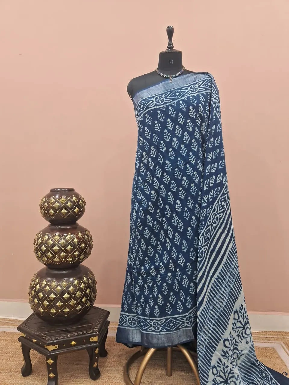 Indigo Blue Linen Cotton Saree 