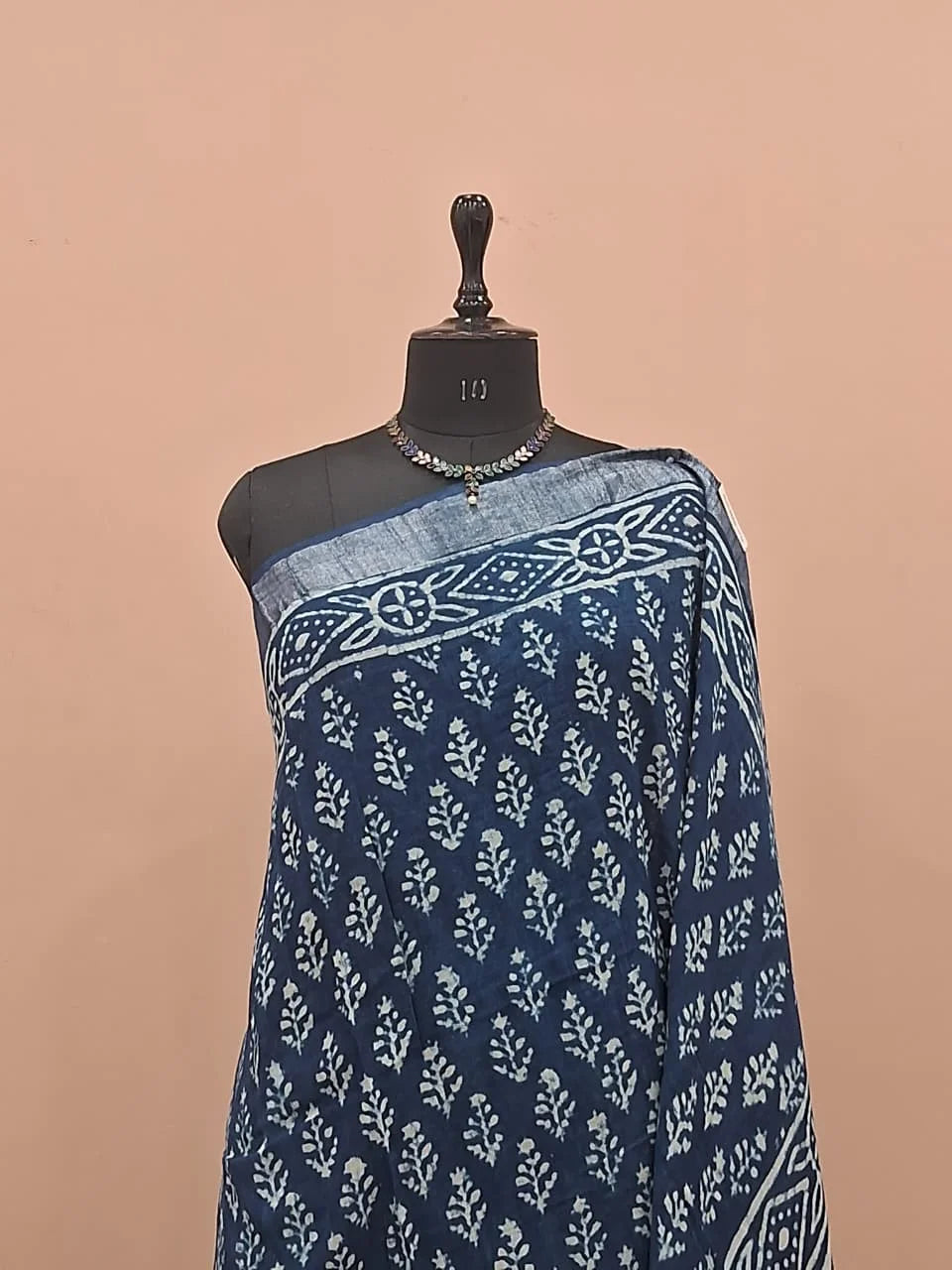 Indigo Blue Linen Cotton Saree 1