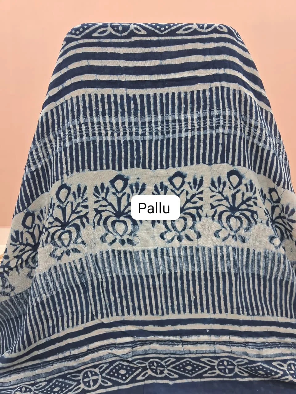 Indigo Blue Linen Cotton Saree Pallu