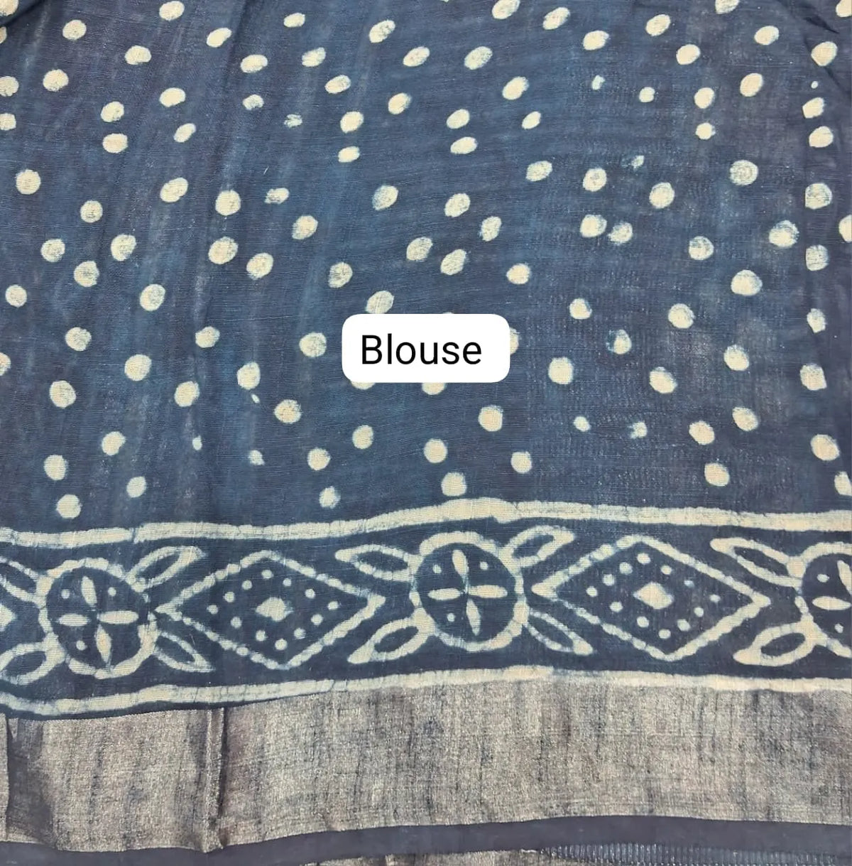 Indigo Blue Linen Cotton Saree Blouse