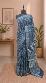 Indigo Blue Linen Cotton Saree 