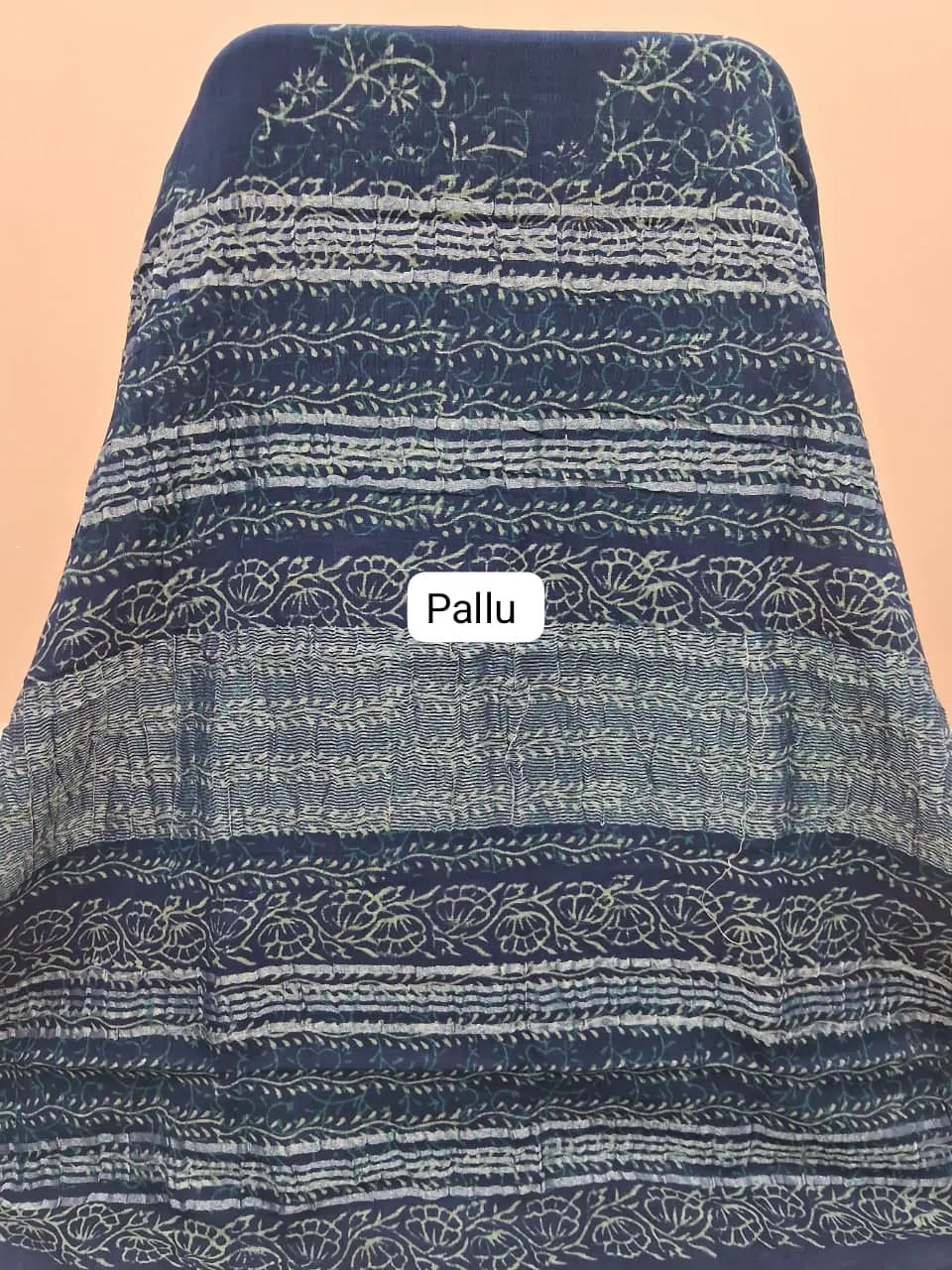 Blue Linen Cotton Saree Pallu
