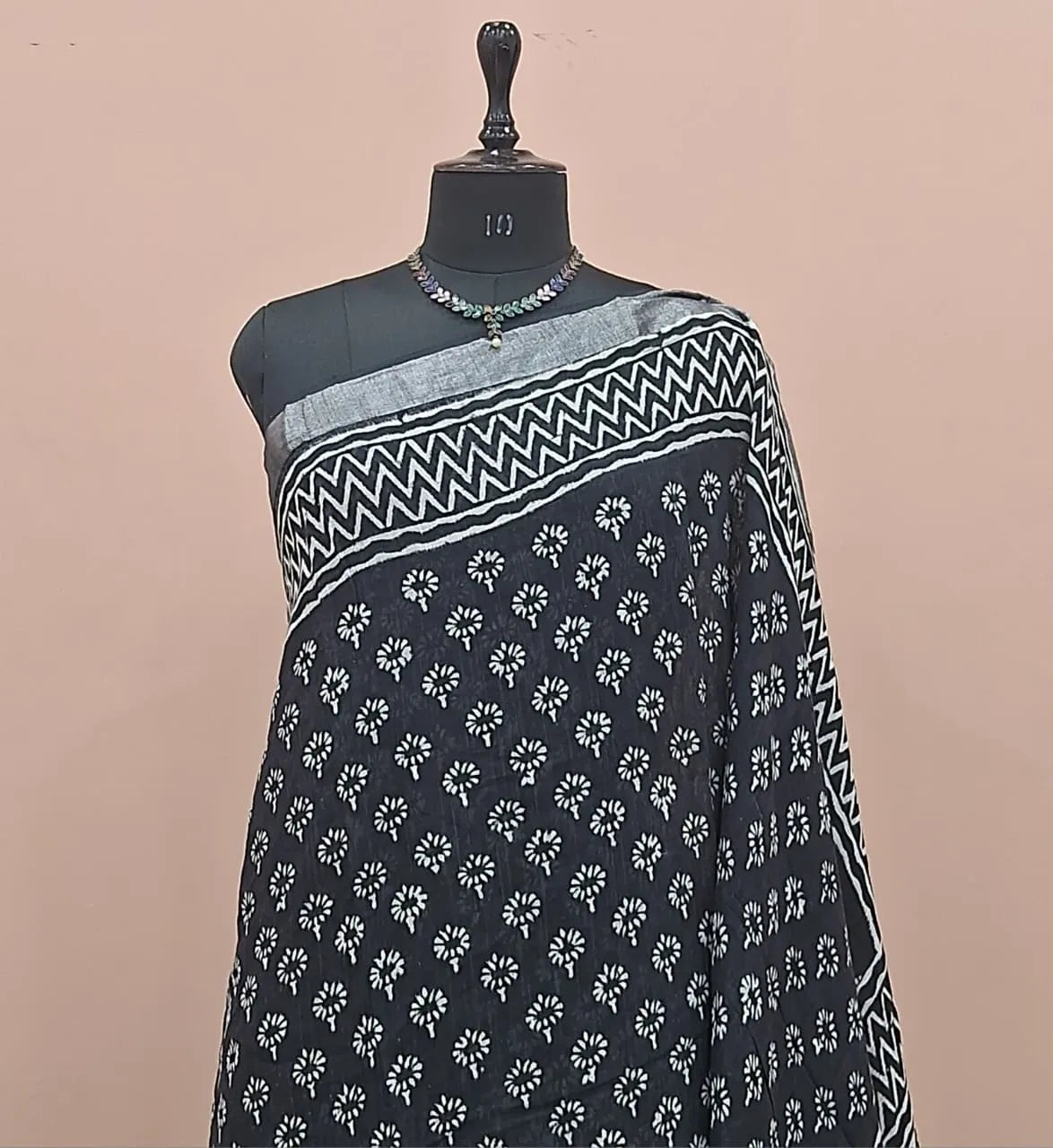 Black Pure Linen Cotton Saree 1
