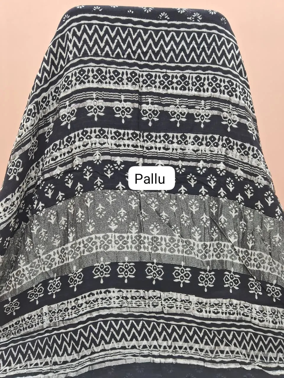 Black Pure Linen Cotton Saree Pallu