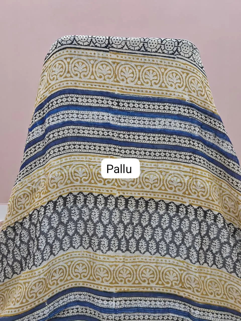 Blue Linen Cotton Saree Pallu