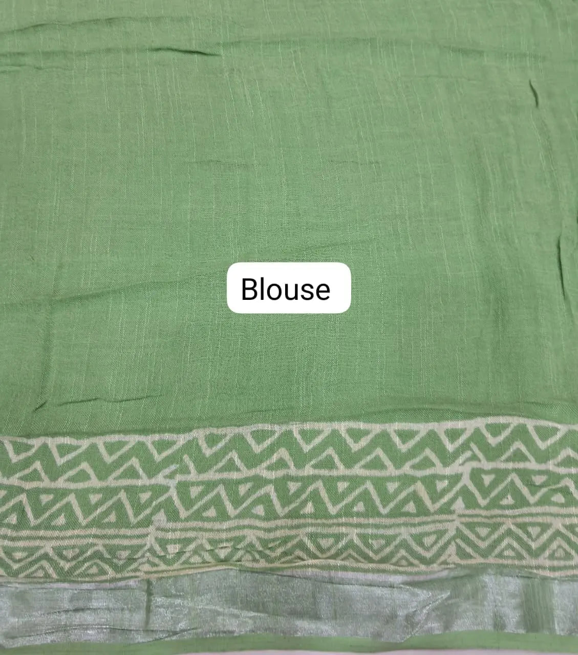 Leaf Green Linen Cotton Saree Blouse
