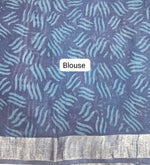 Dark Indigo Blue Linen Cotton Saree  Blouse
