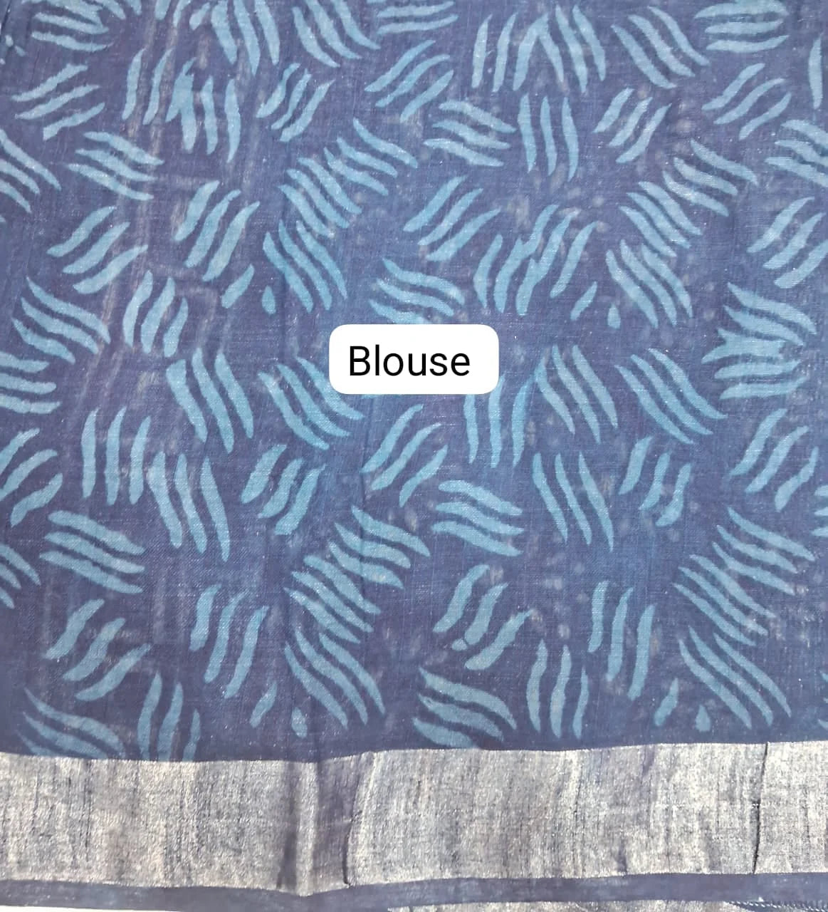 Dark Indigo Blue Linen Cotton Saree  Blouse