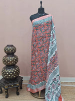Dark Peach Linen Cotton Saree