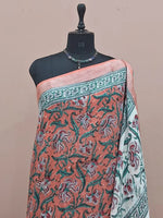 Dark Peach Linen Cotton Saree 1