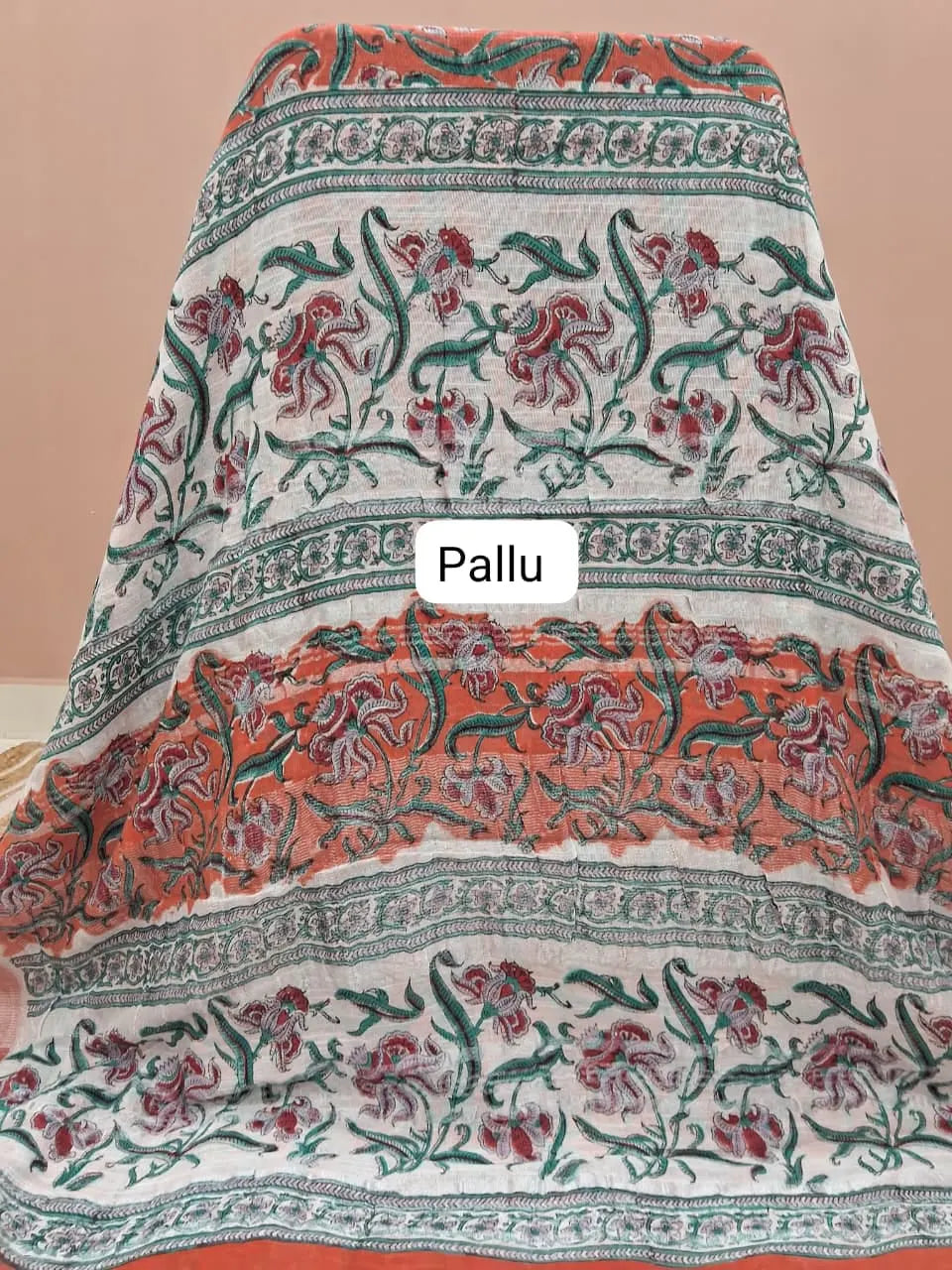 Dark Peach Linen Cotton Saree Pallu