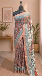 Dark Peach Linen Cotton Saree