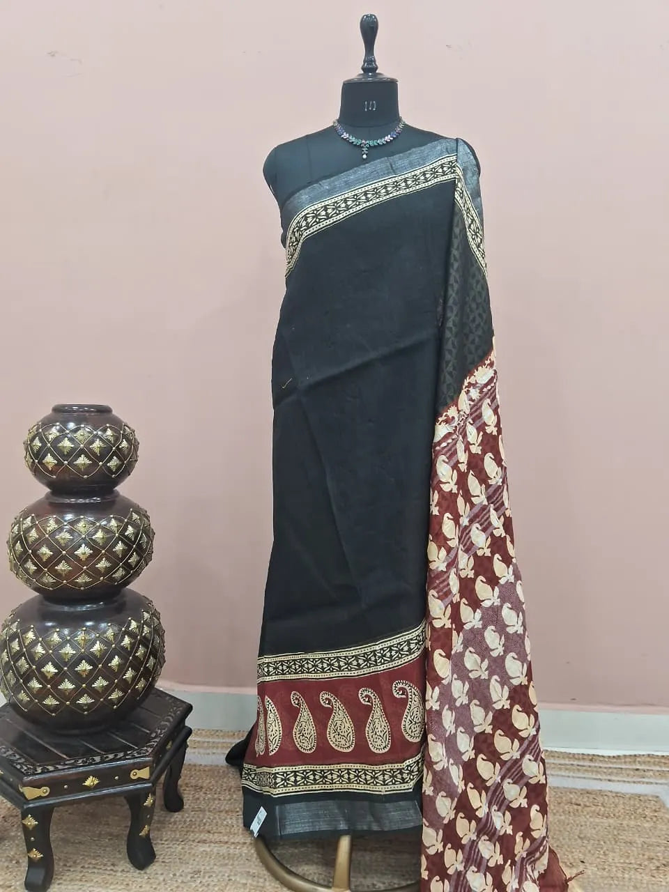 Black Linen Cotton Saree