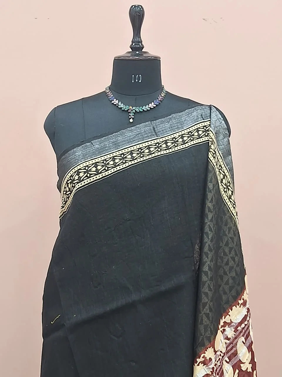 Black Linen Cotton Saree 1