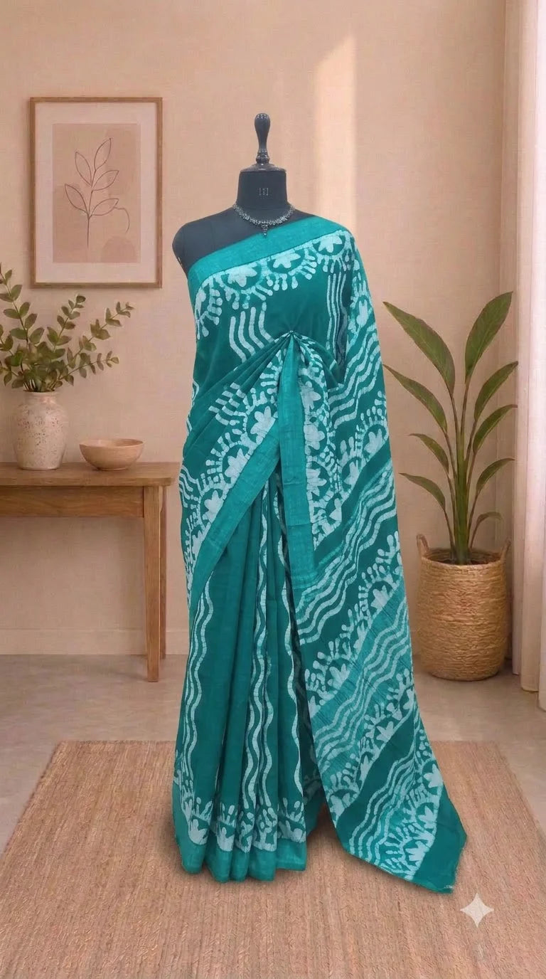 Marine Blue Linen Cotton Saree