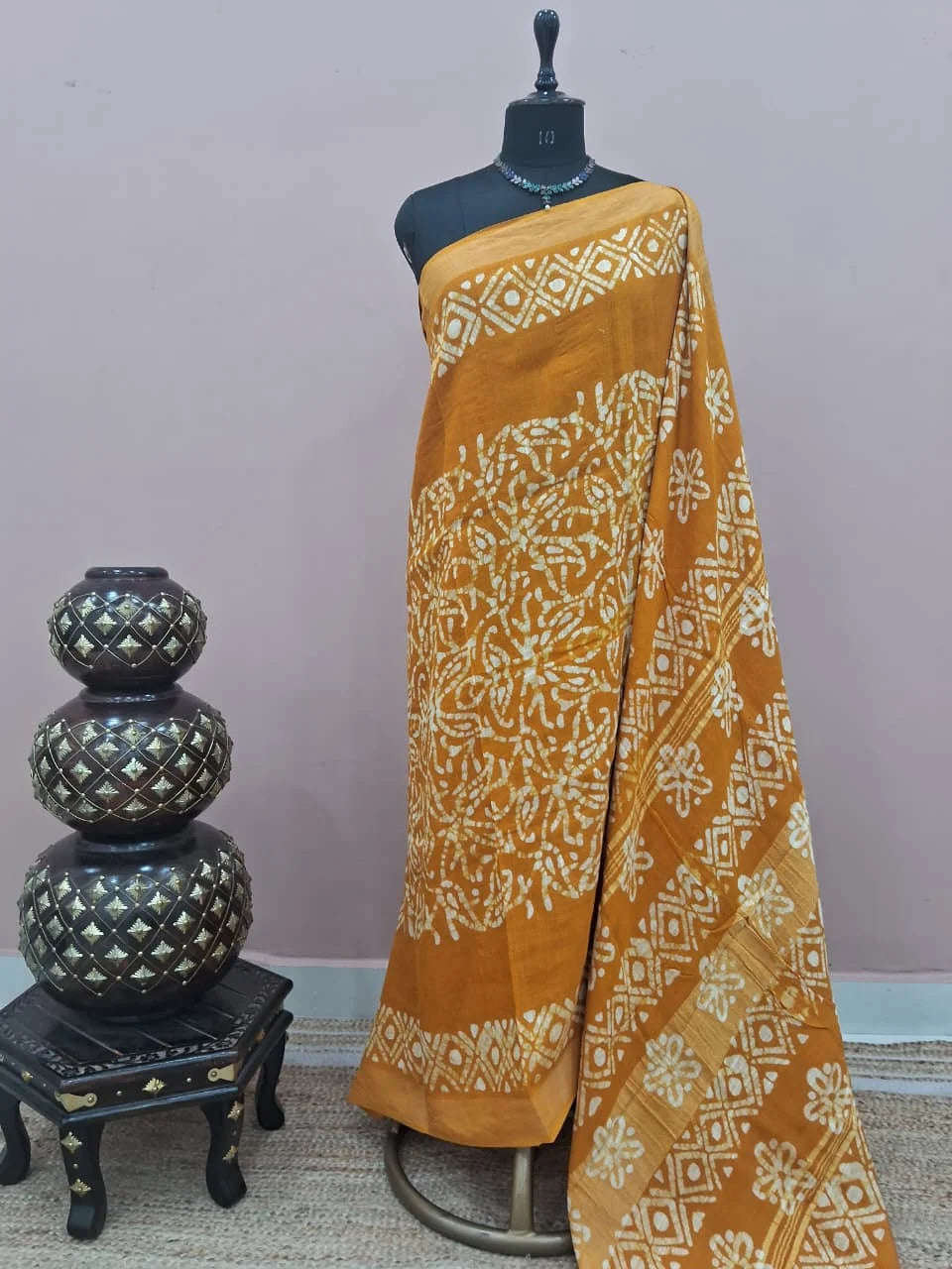 Dark Yellow Linen Cotton Saree