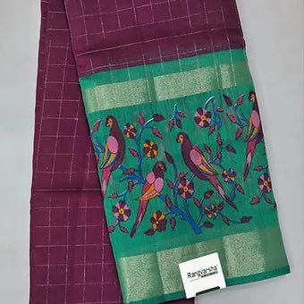 Wine Semi Linen Saree 