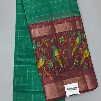 Rama Green Semi Linen Saree 