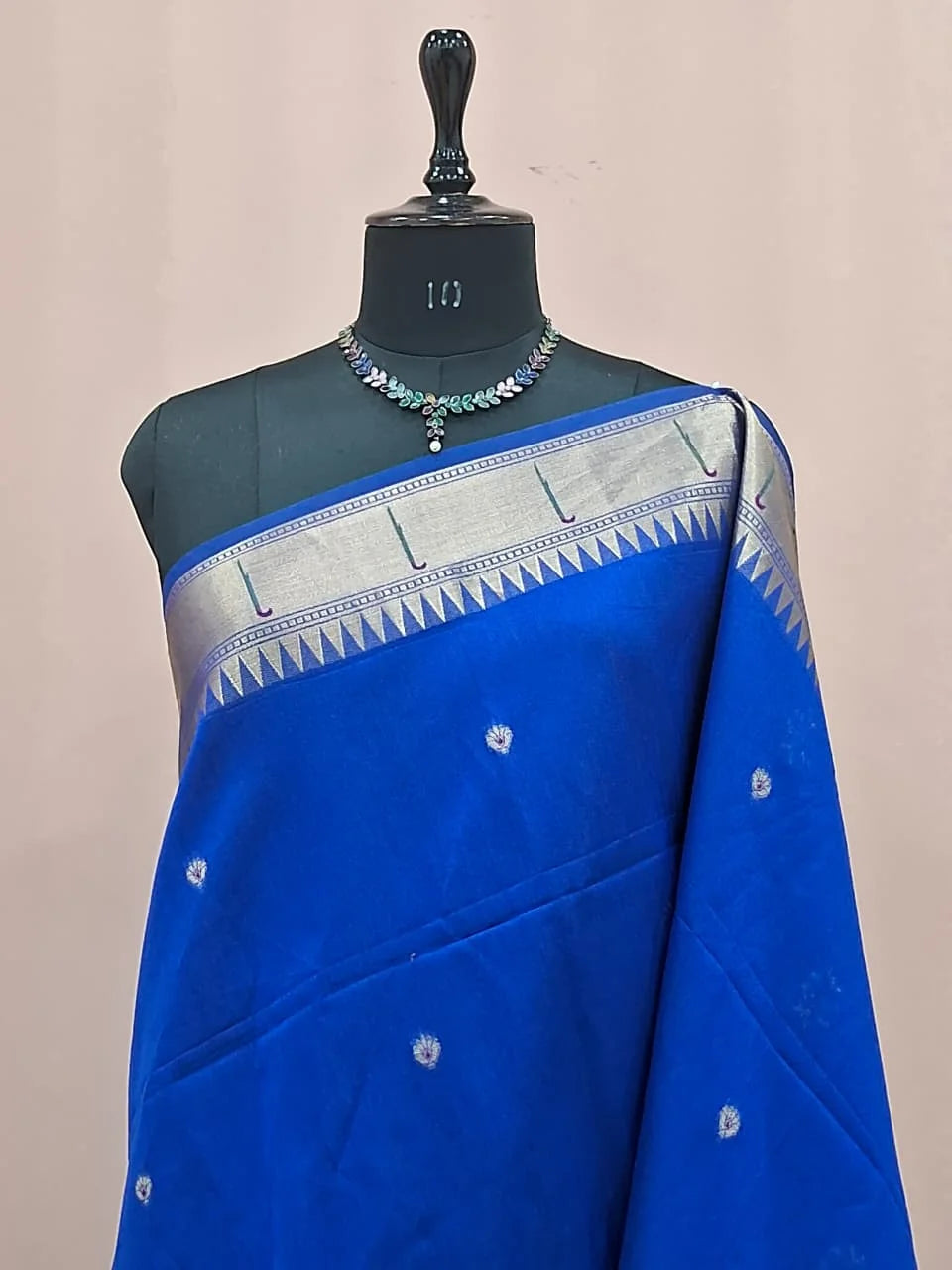 Royal Blue Linen Saree 1