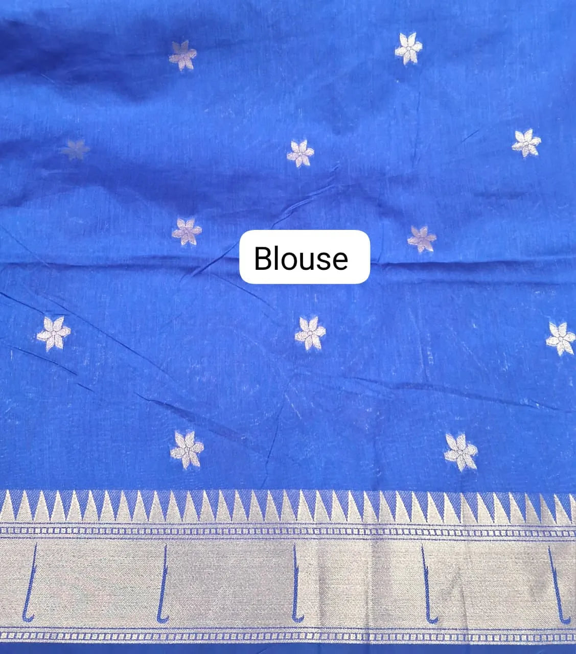 Royal Blue Linen Saree Blouse
