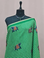 Green and White Checked Linen Saree 1
