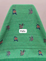 Green and White Checked Linen Saree Pallu
