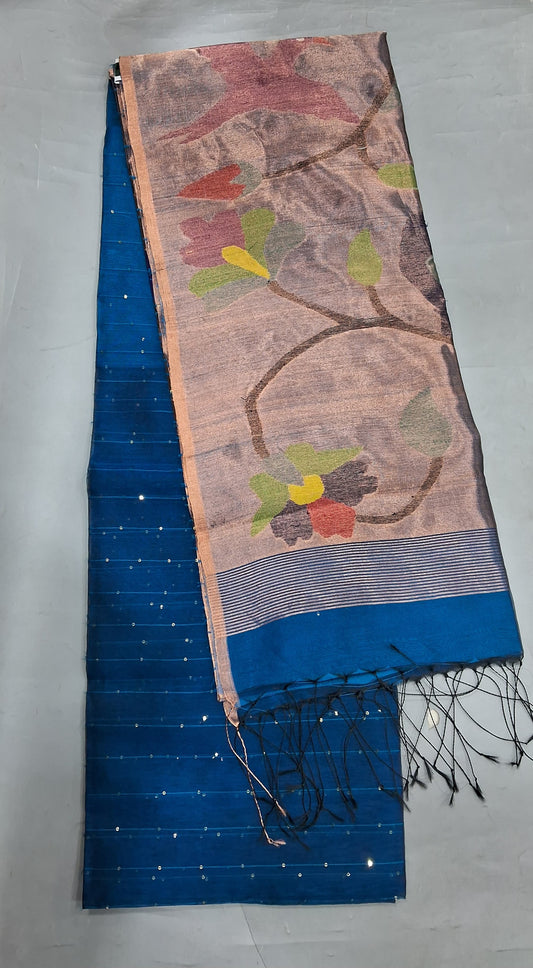 Royal Blue Muslin Saree